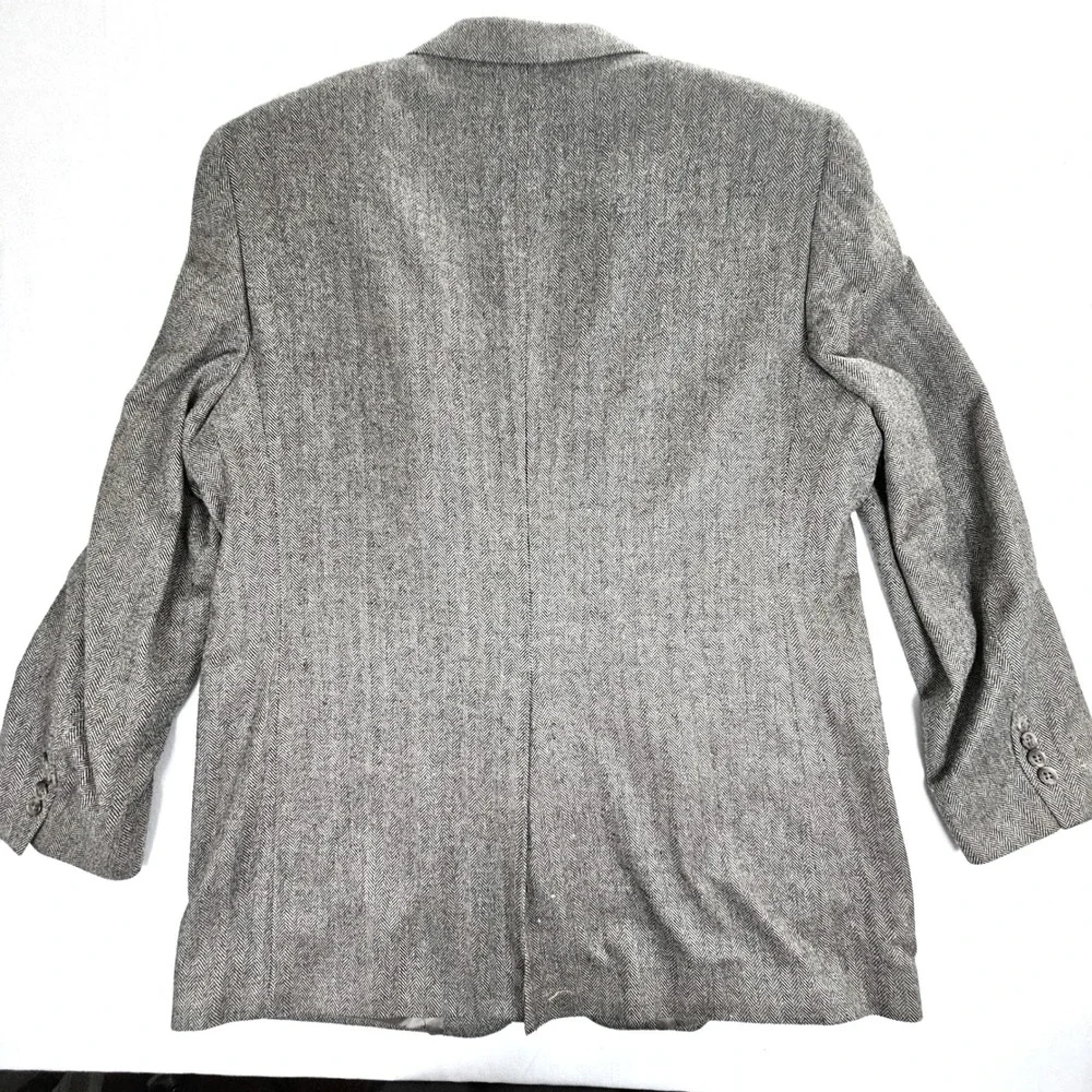 Jos A Bank 100% Silk Herringbone Blazer Sport Coat Grey White Mens 46L USA Made